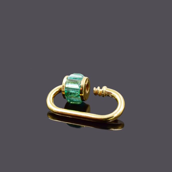 14k yellow gold emerald baguette carabiner lock jewelry - Image 2