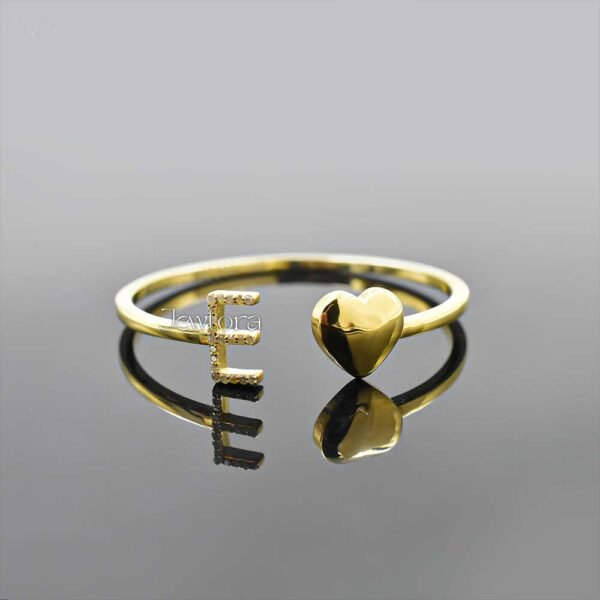 14K Yellow Gold Plated Diamond Letter With Heart Cuff Bangle Jewelry