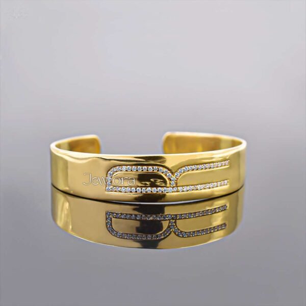 14K Yellow Gold Plated White Cubic Zirconia R Letter Bangle Jewelry