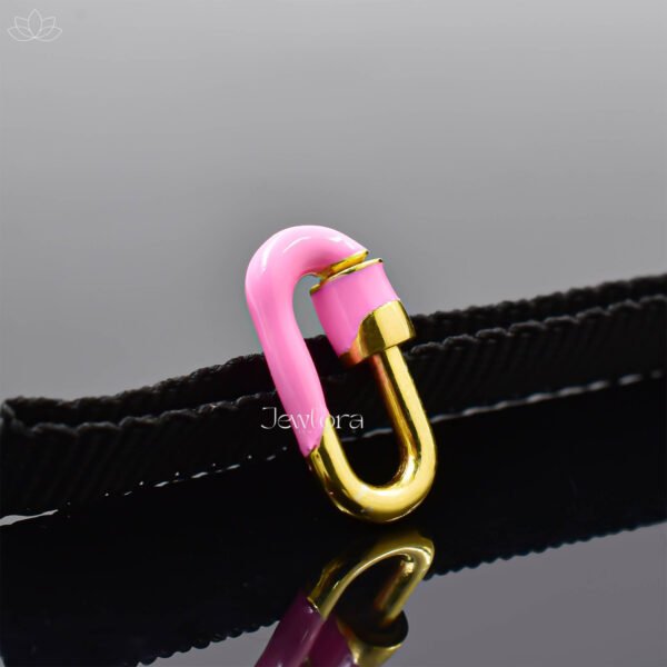Pink Enamel Oval Carabiner Lock Jewelry - Image 2