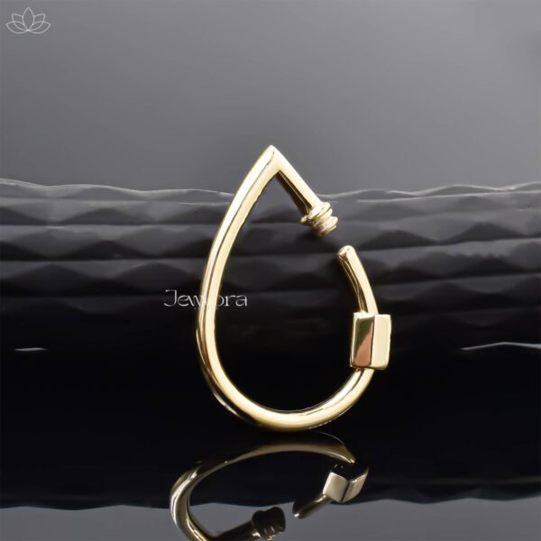 14K Yellow Gold Plain Drop Carabiner Lock Jewelry - Image 2