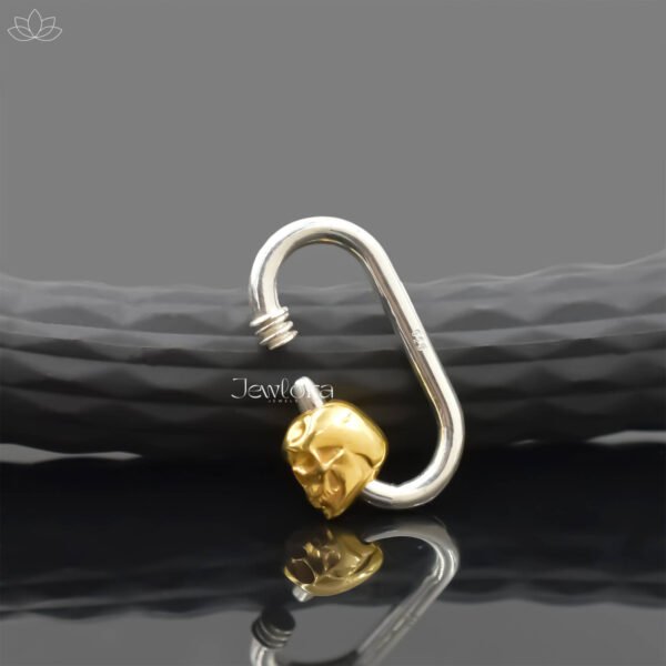 Yellow Gold Plated Screw & Silver Wire Skull Carabiner Lock Jewelry - Image 4