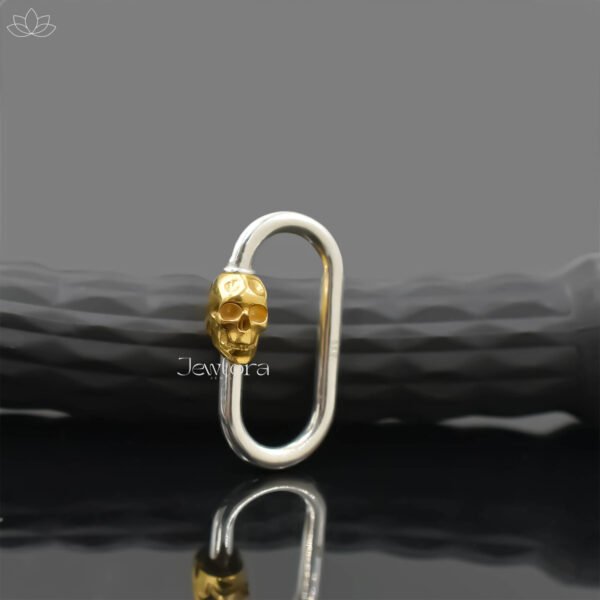 Yellow Gold Plated Screw & Silver Wire Skull Carabiner Lock Jewelry