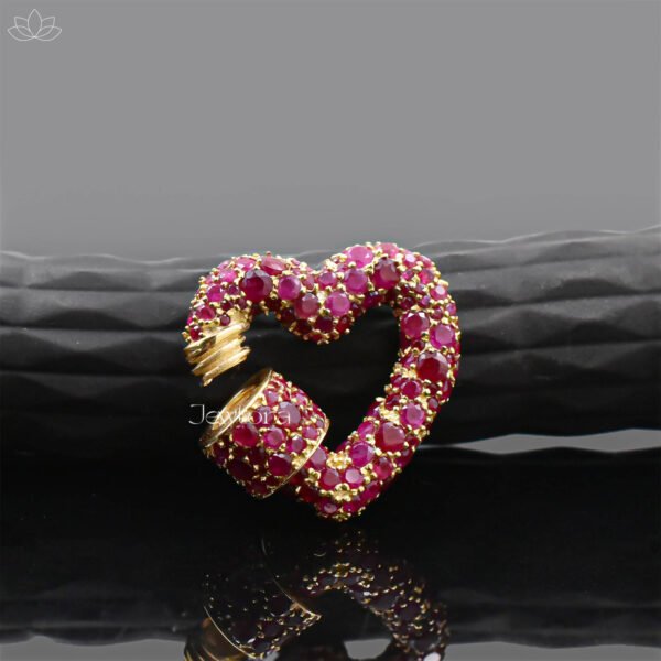 14K Yellow Gold Ruby Heart Carabiner Lock Jewelry - Image 2