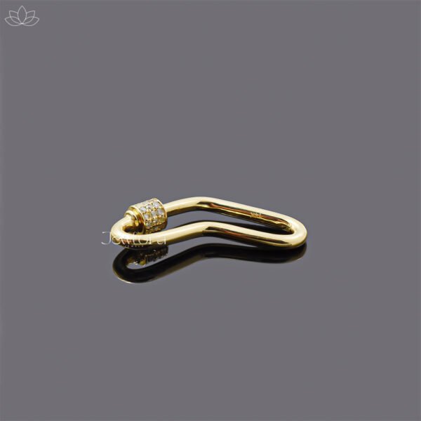 14K Yellow Gold Diamond Screw Boomerang Carabiner Lock Jewelry - Image 2