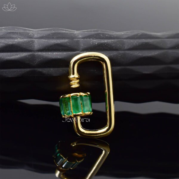 14K Yellow Gold Emerald Baguette Carabiner Lock Jewelry - Image 2