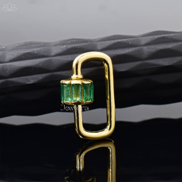 14K Yellow Gold Emerald Baguette Carabiner Lock Jewelry