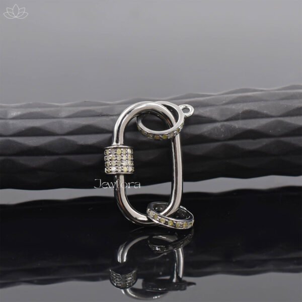 92.5 Silver Gray Plated Diamond Carabiner Lock Jewelry - Image 3