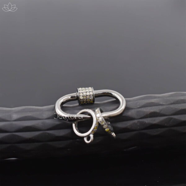 92.5 Silver Gray Plated Diamond Carabiner Lock Jewelry - Image 2