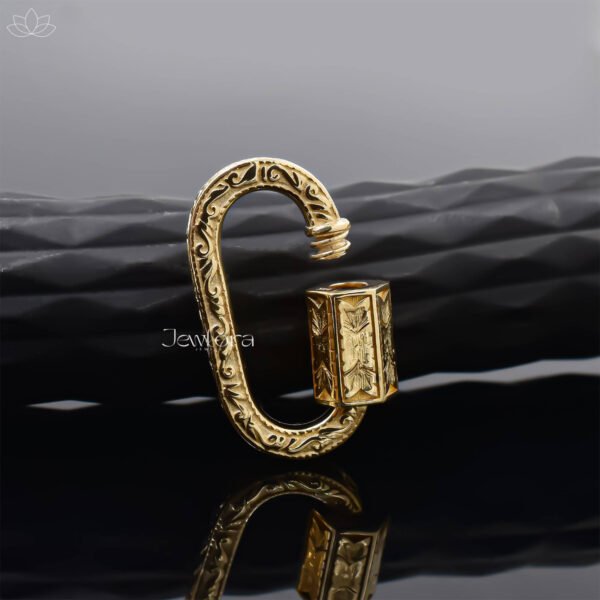 14K Solid Yellow Gold Engraving Carabiner Lock Jewelry - Image 2
