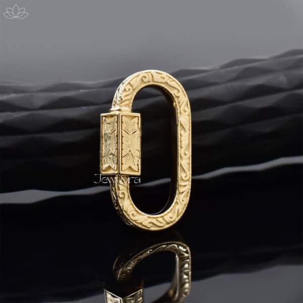 14K Solid Yellow Gold Engraving Carabiner Lock Jewelry