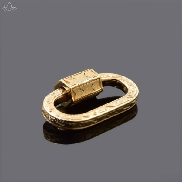 14K Solid Yellow Gold Engraving Carabiner Lock Jewelry - Image 3