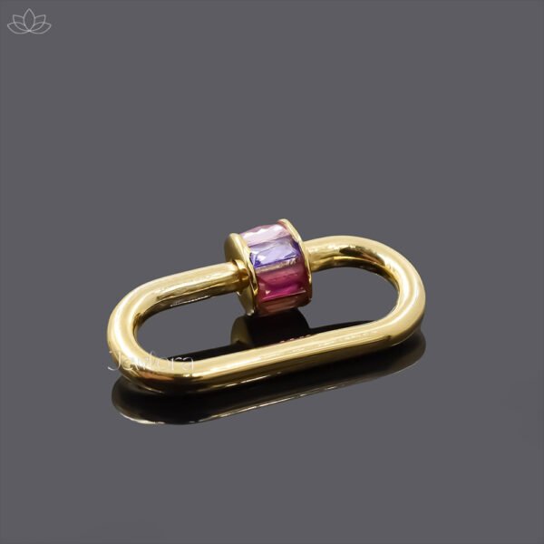14K Yellow Gold Multi Sapphire Baguette Lock Screw Carabiner Lock Jewelry - Image 3