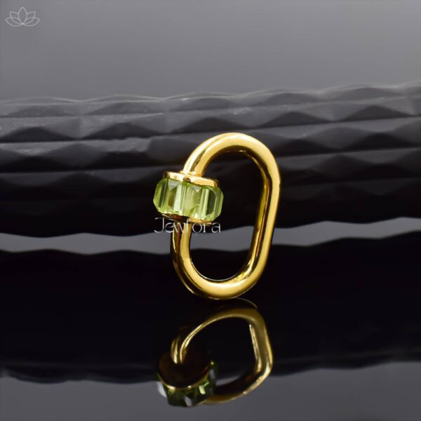 925 Silver Gold Plated Peridot Baguette Carabiner Lock Jewelry