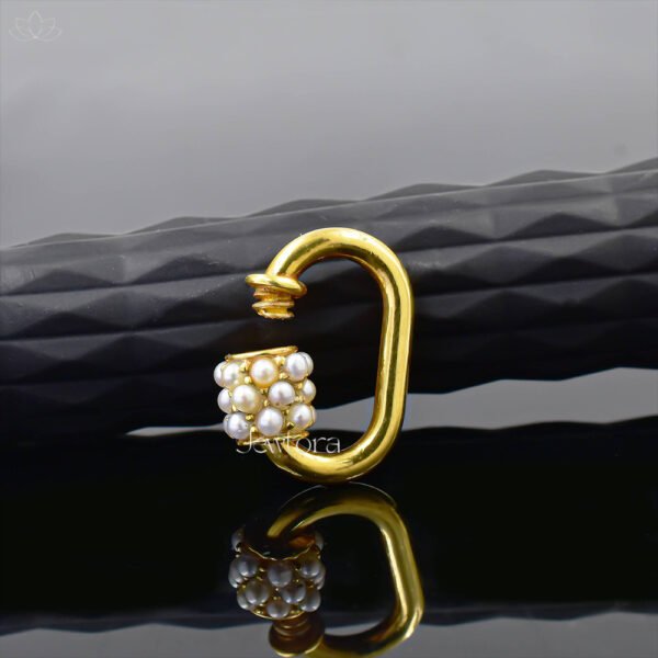 14K Yellow Gold Pearl Oval Carabiner Lock Jewelry - Image 2