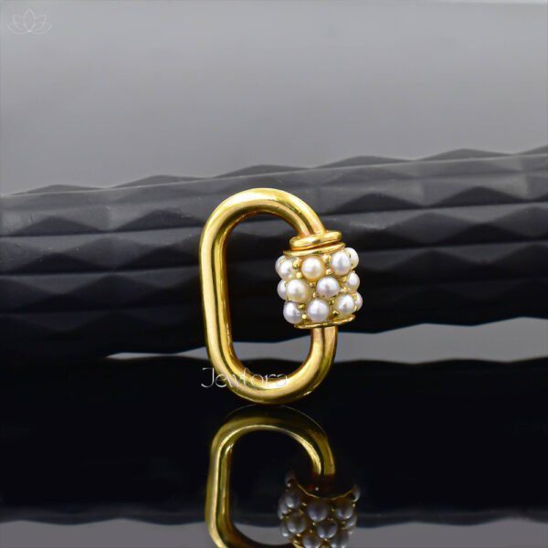 14K Yellow Gold Pearl Oval Carabiner Lock Jewelry