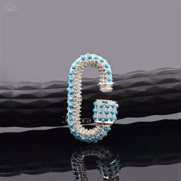 92.5 Silver Turquoise and Diamond Carabiner Lock Jewelry - Image 3