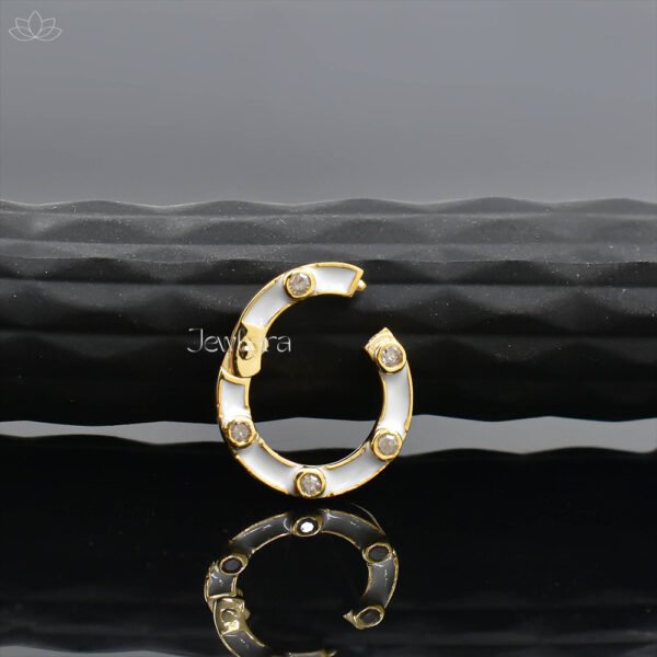 14K Yellow Gold Diamond White Enamel Enhancer Lock Jewelry - Image 4