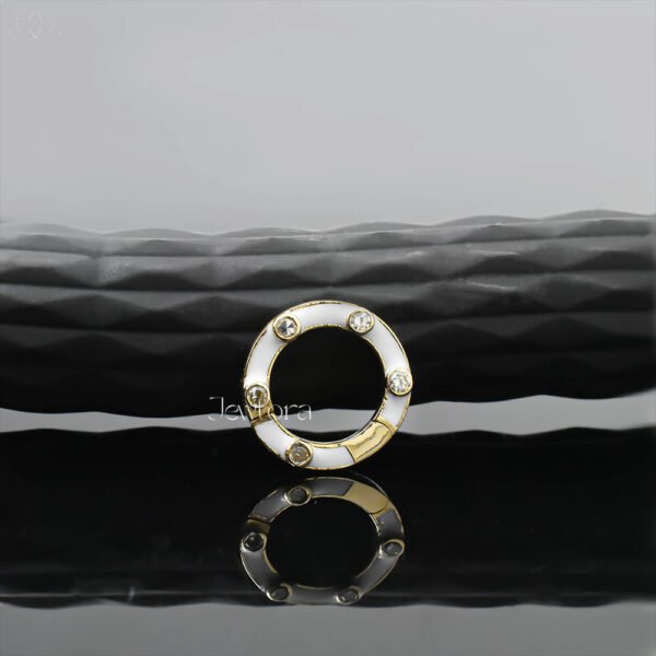 14K Yellow Gold Diamond White Enamel Enhancer Lock Jewelry - Image 2