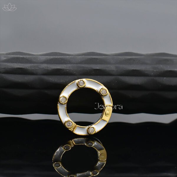 14K Yellow Gold Diamond White Enamel Enhancer Lock Jewelry