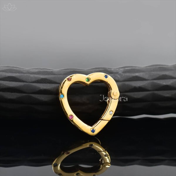 14K Yellow Gold Plated Multi Cubic Zirconia Heart Enhancer Lock Jewelry