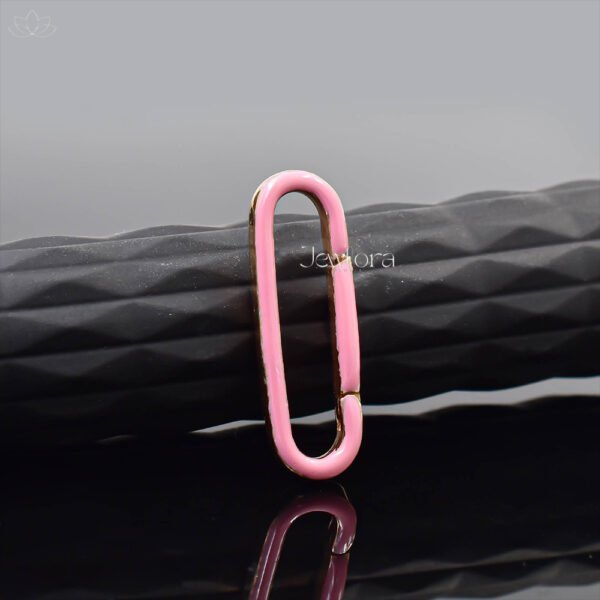 14K Rose Gold Pink Enamel Oval Enhancer Lock Jewelry