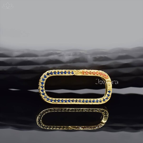 14K Yellow Gold Plated Blue & Orange Cubic Zirconia Clasp Lock Jewelry - Image 2