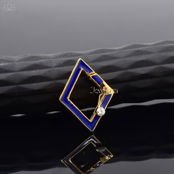 14K Yellow Gold Plated Moissanite Blue Enamel Clasp Lock Jewelry
