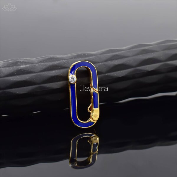 14K Yellow Gold Diamond Blue Enamel Clasp Lock Jewelry