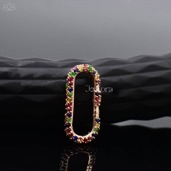 14K Rose Gold Multi-Stone Oval Clasp Lock Jewelry