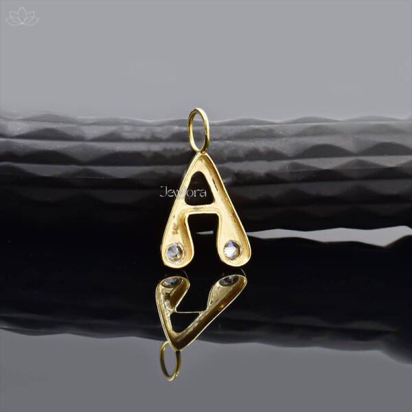 14K Yellow Gold White Cubic Zirconia Bubble A Letter Charm Jewelry - Image 3