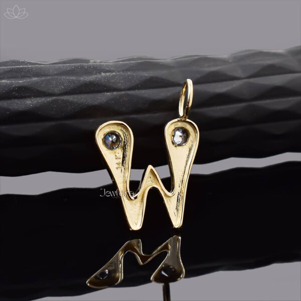 14K Yellow Gold White Cubic Zirconia Bubble A Letter Charm Jewelry - Image 7