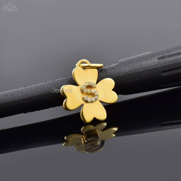 14K Yellow Gold Plated Diamond S Letter Clover Charm Jewelry