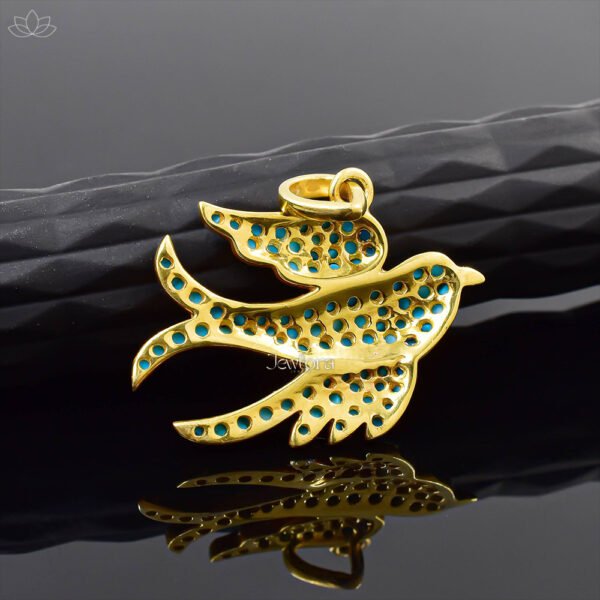 14K Yellow Gold Plated Turquoise Bird Pendant Jewelry - Image 2