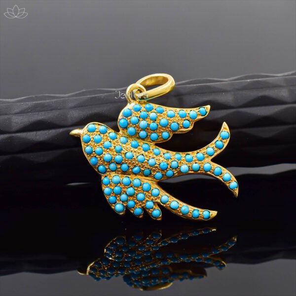 14K Yellow Gold Plated Turquoise Bird Pendant Jewelry