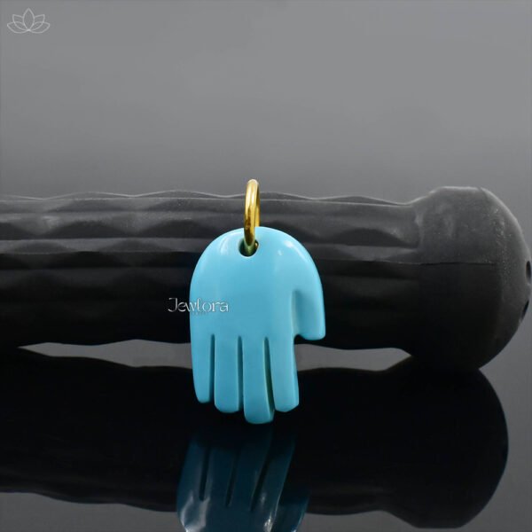14K Yellow Gold Plated Turquoise Carved Figa Hand Charm Jewelry - Image 2