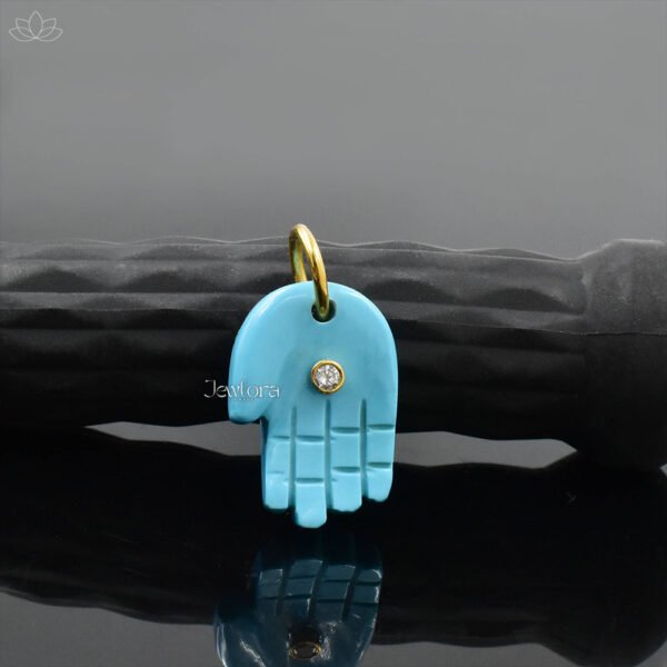 14K Yellow Gold Plated Turquoise Carved Figa Hand Charm Jewelry