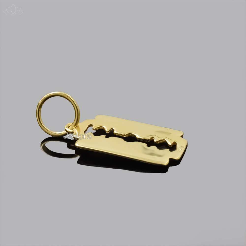 14K Yellow Gold Plated Razor Blade Pendant Jewelry - Image 2