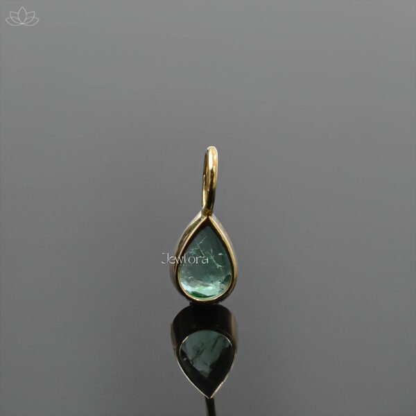 14K Yellow Gold Oval Emerald Drop Charm Jewelry - Image 2