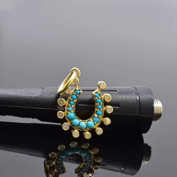 14K Yellow Gold Plated Diamond & Turquoise Horseshoe Charm Jewelry