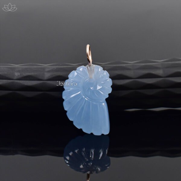 14K Yellow Gold Loop Blue Chalcedony Carving Shell Charm Jewelry - Image 2