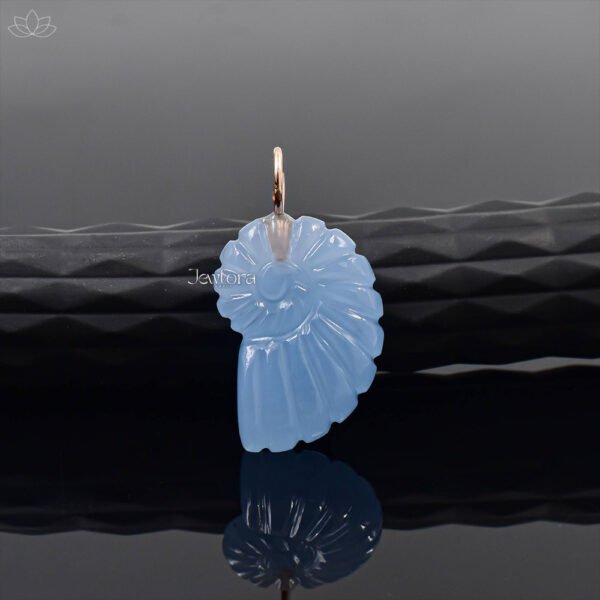 14K Yellow Gold Loop Blue Chalcedony Carving Shell Charm Jewelry