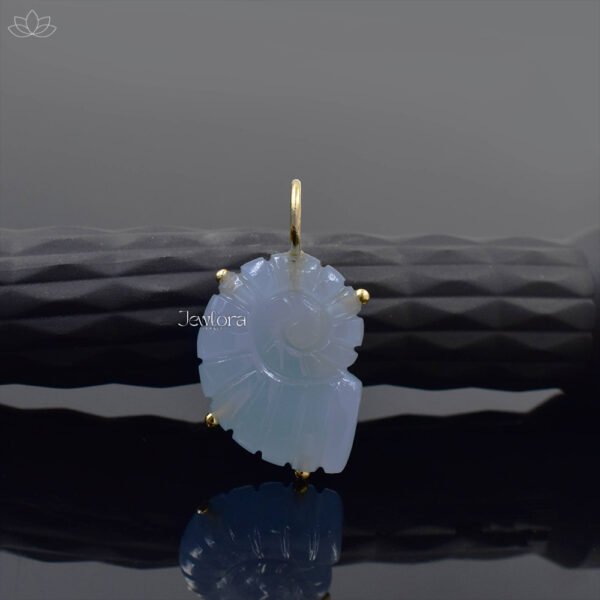 14K Yellow Gold Loop Moissanite Chalcedony Snail Carving Charm Jewelry - Image 2