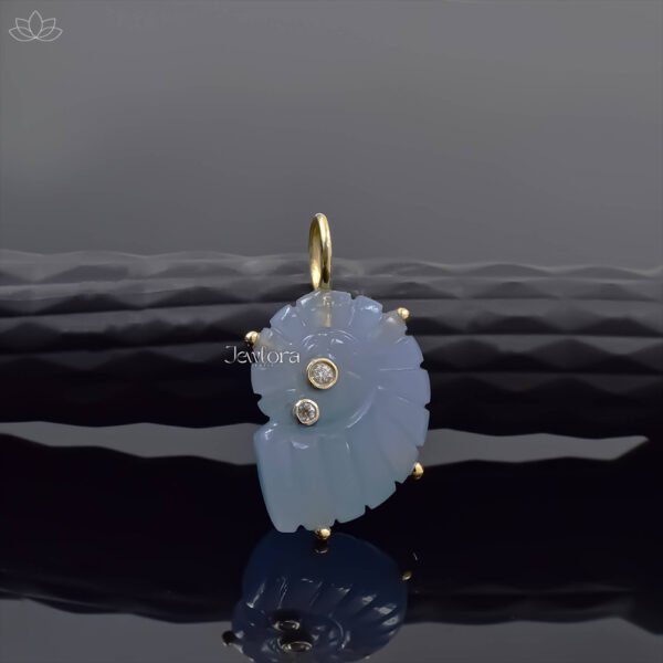 14K Yellow Gold Loop Moissanite Chalcedony Snail Carving Charm Jewelry