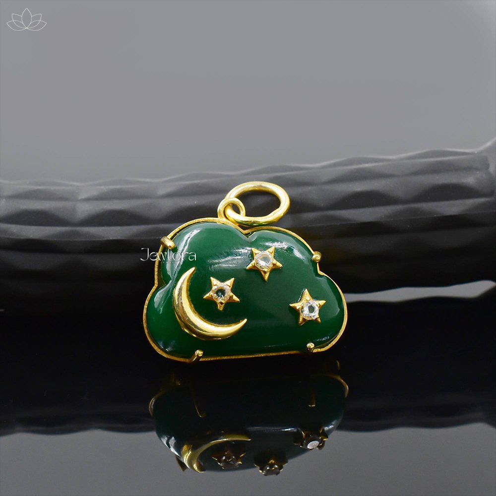 14K Yellow Gold Plated Green Onyx Cloud Pendant Jewelry