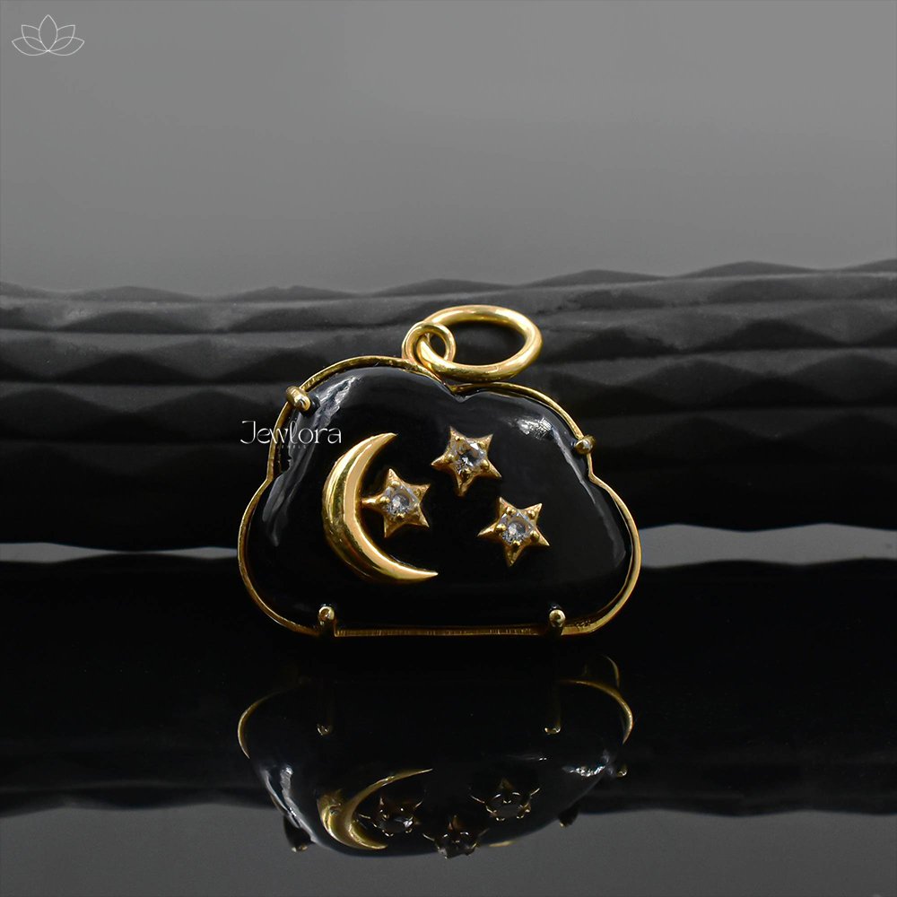 14K Yellow Gold Plated Green Onyx Cloud Pendant Jewelry - Image 5
