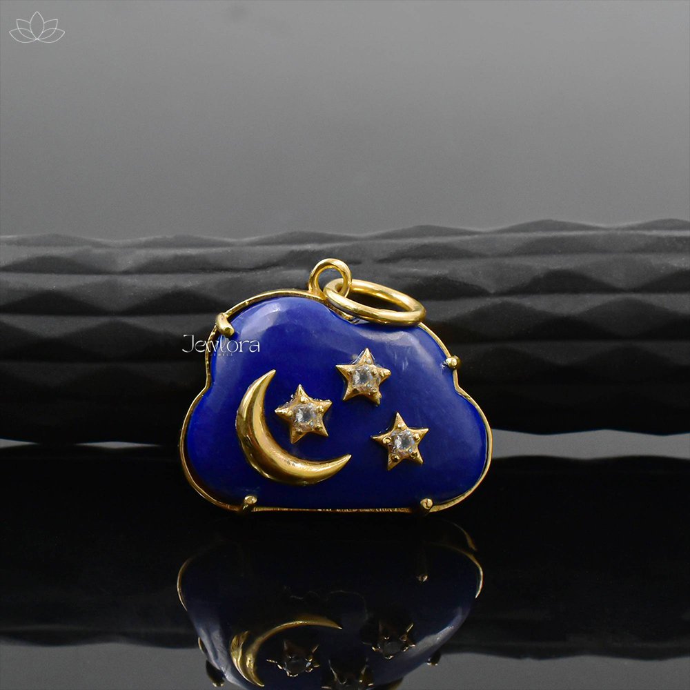 14K Yellow Gold Plated Green Onyx Cloud Pendant Jewelry - Image 2