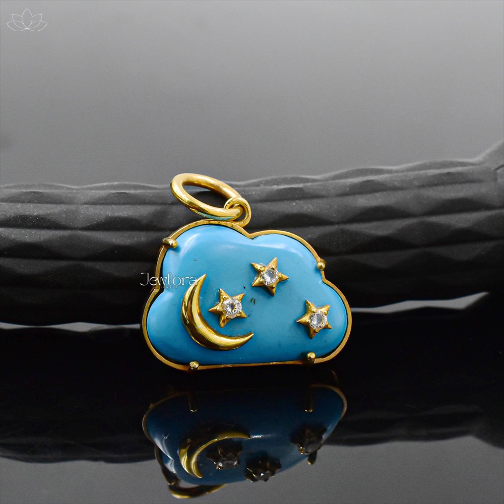 14K Yellow Gold Plated Green Onyx Cloud Pendant Jewelry - Image 3