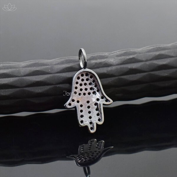 925 Silver Gray Plated Black Diamond Hamsa Charm Jewelry - Image 2