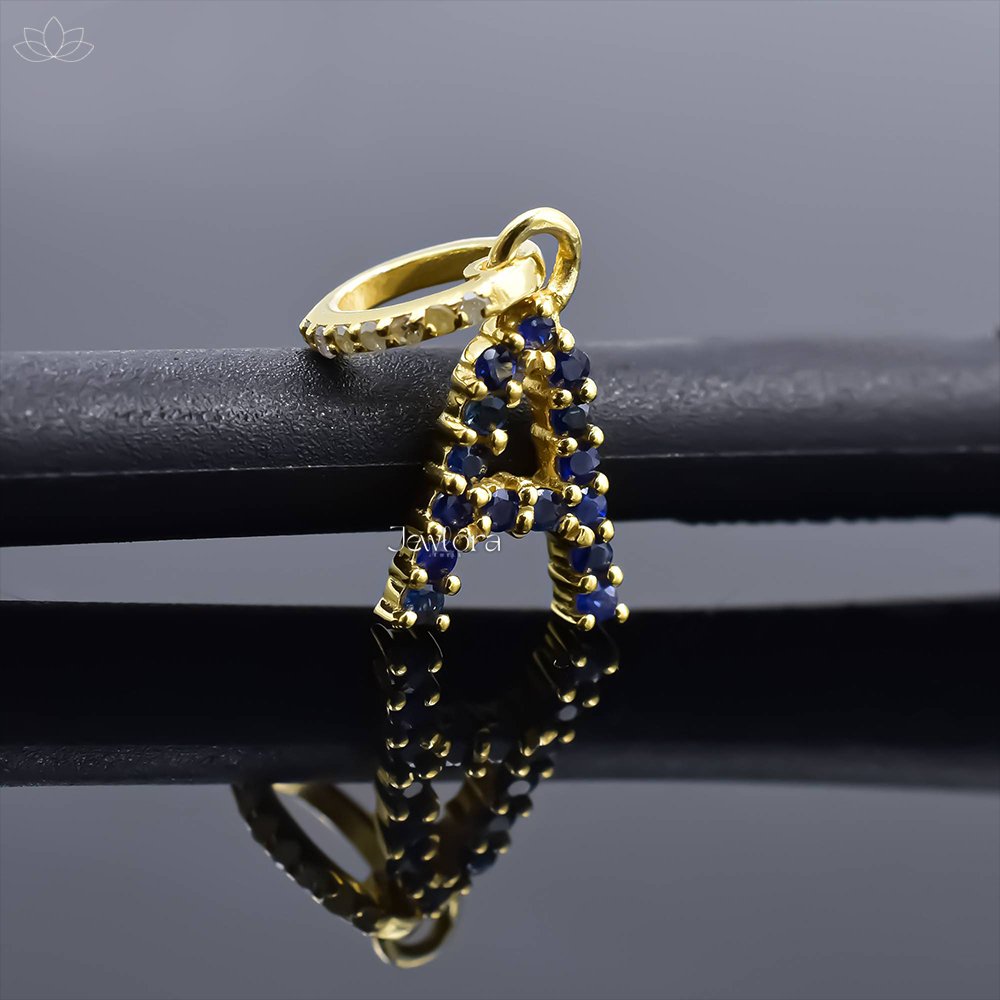 14K Yellow Gold Tsavorite & Diamond A Letter Charm Jewelry - Image 4